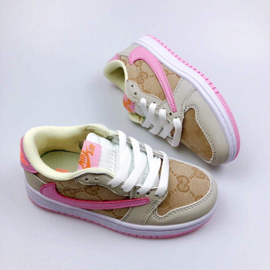 Youth Running Weapon Air Jordan 1 x Travis Scott  Brown/Tan Shoes 002